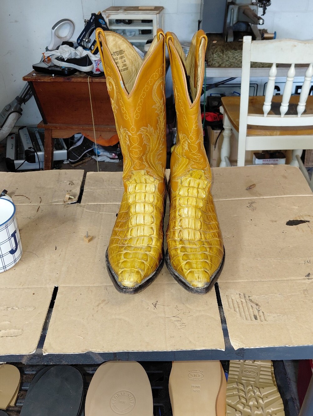 Men's Yellow Cuadra Crocodile Exotic Leather Cowboy Boots Size 9